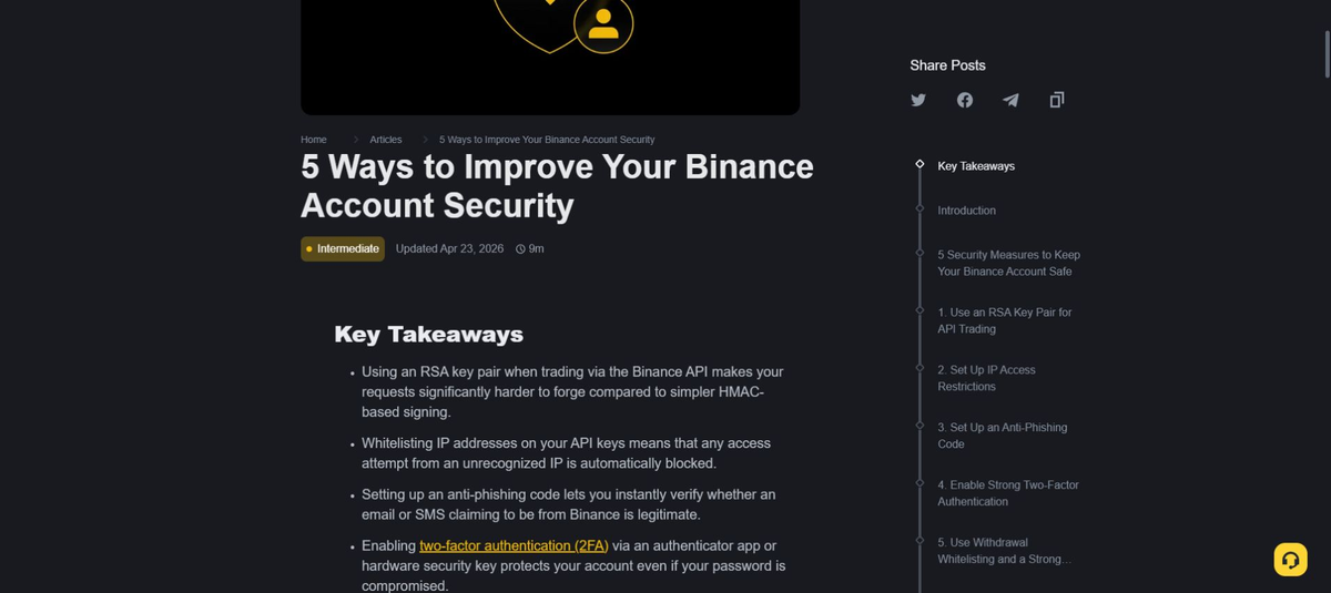 Binance Academy 账户安全文章中的双重验证与反钓鱼代码要点