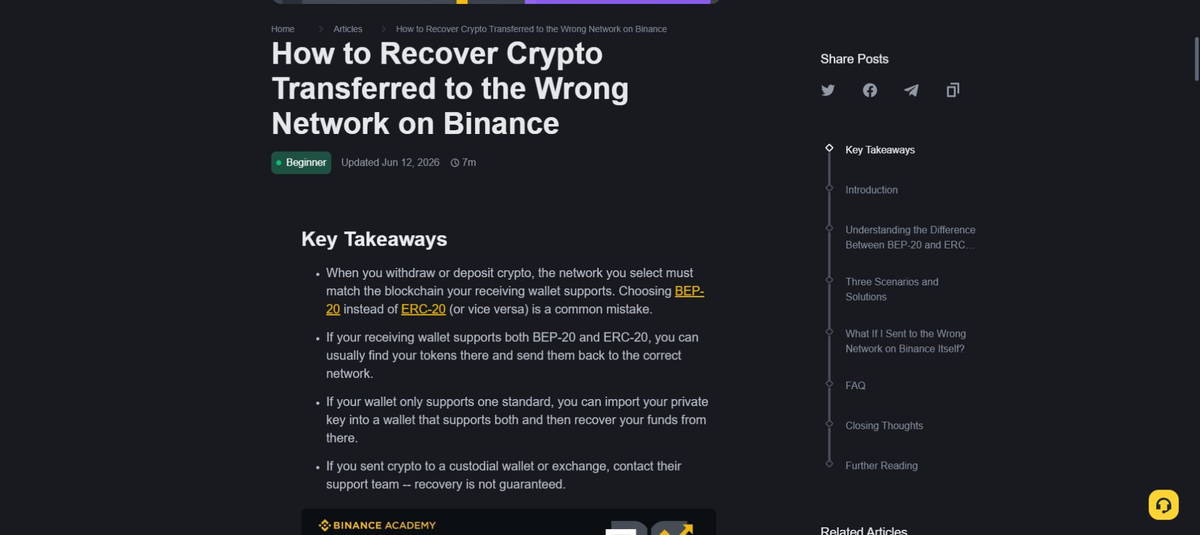 Binance Academy 错误网络恢复文章的关键结论
